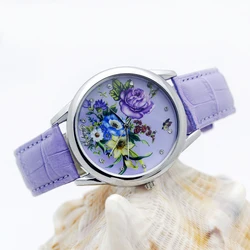 Shsby-Reloj de pulsera de cuarzo con correa de cuero para mujer, reloj elegante de marca de lujo, flor dulce, regalo para niñas, 3