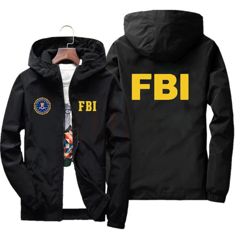 2024 New Men\'s Jacket High Quality FBI Printed Outdoor Sports Jacket Spring Hooded Windproof Fashion Casual Brand Sports Jacket