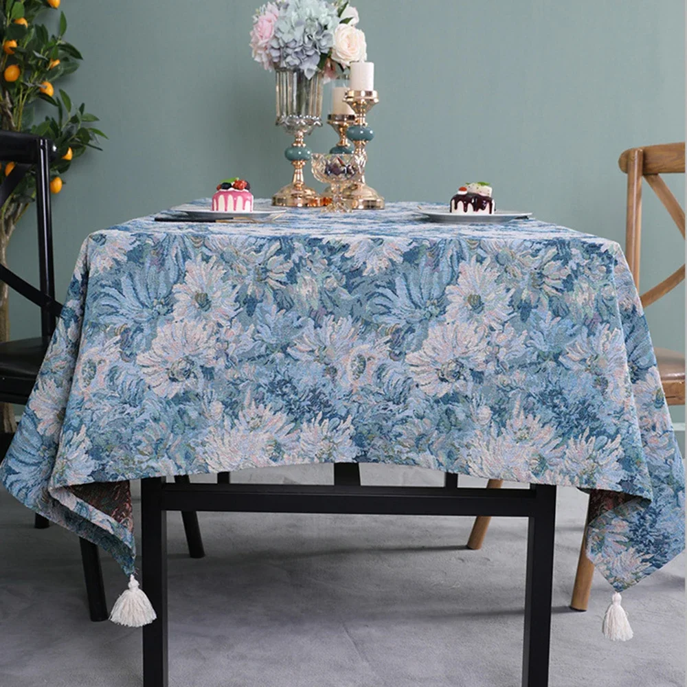 American Retro Oil Painting Tablecloth Jacquard Yarn-Dyed Decoration Table Cloth Fabric Decor Home Round Dining Tablecloth Mats