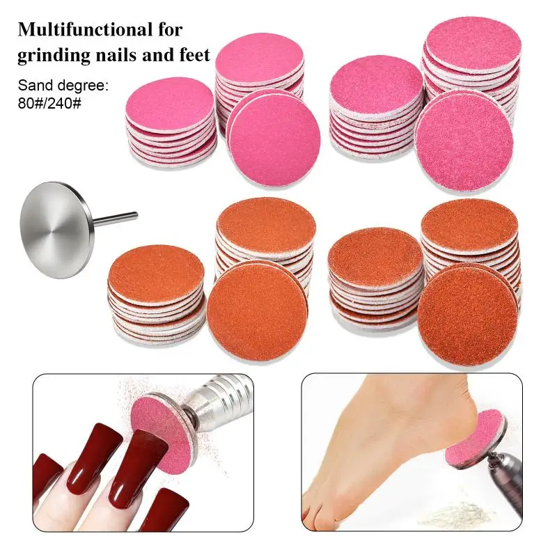 100 Stück austauschbare selbstklebende Nagelkunst-Schleifpolierpapierscheiben mit Metallnagellager für die Reparatur von Maniküre und Pediküre
