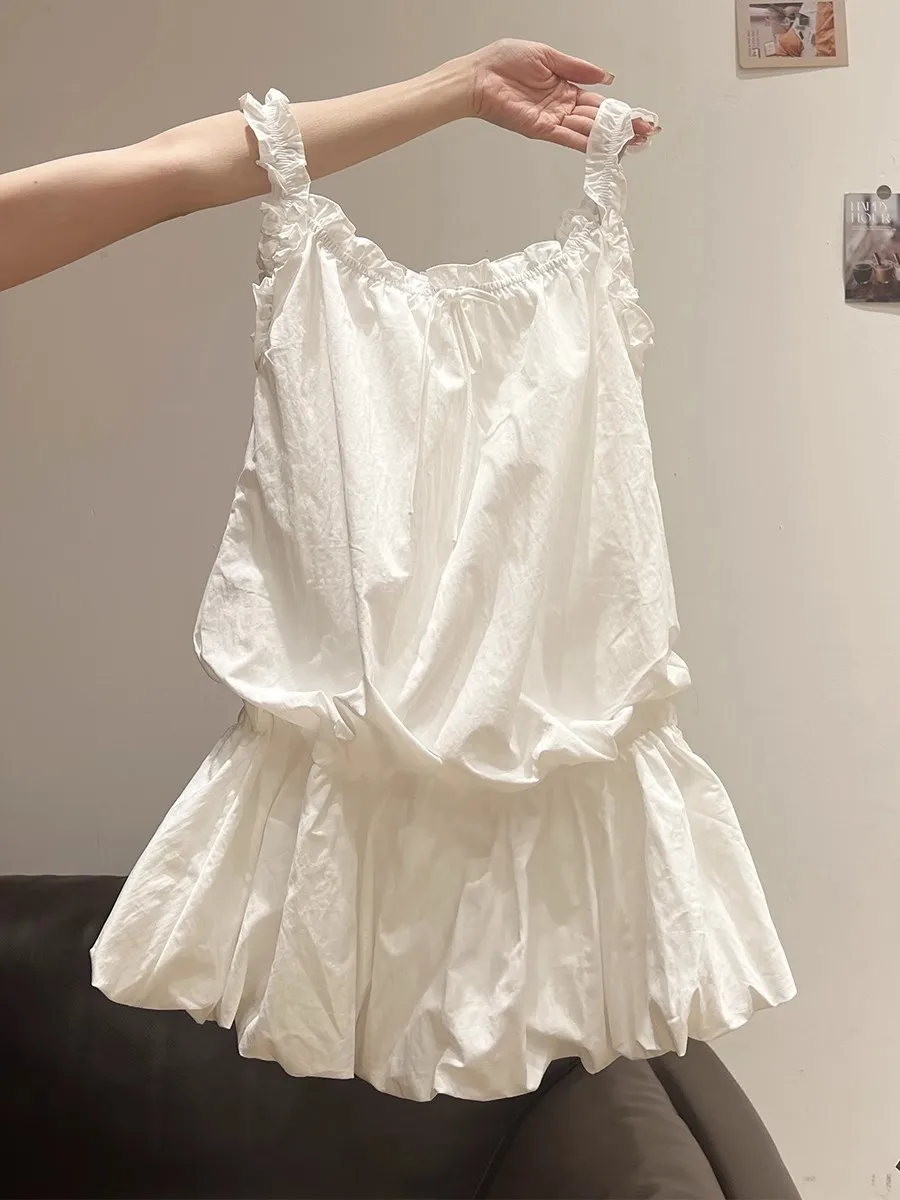 

Korean Sle Summer White Belted Vest Women's Faion Design Waist-Cinching Age-Defng Top with Wood ain Strap