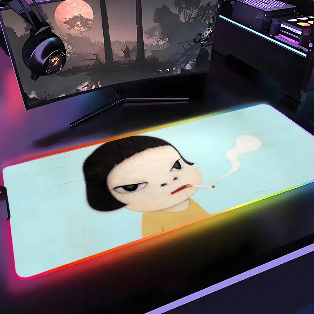 Япония Yoshimoto nara Коврик для мыши Gamer Rgb Настольный коврик Подсветка Светодиодный коврик для мыши Настройка игровых аксессуаров Настольный коврик Большой коврик для мыши