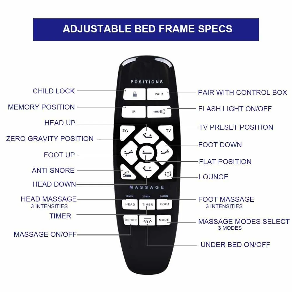 Modern rniture Wireless Remote Usb Charging Okin Motor Twin XL Massage Electric Adjustable Bed Frame view 6