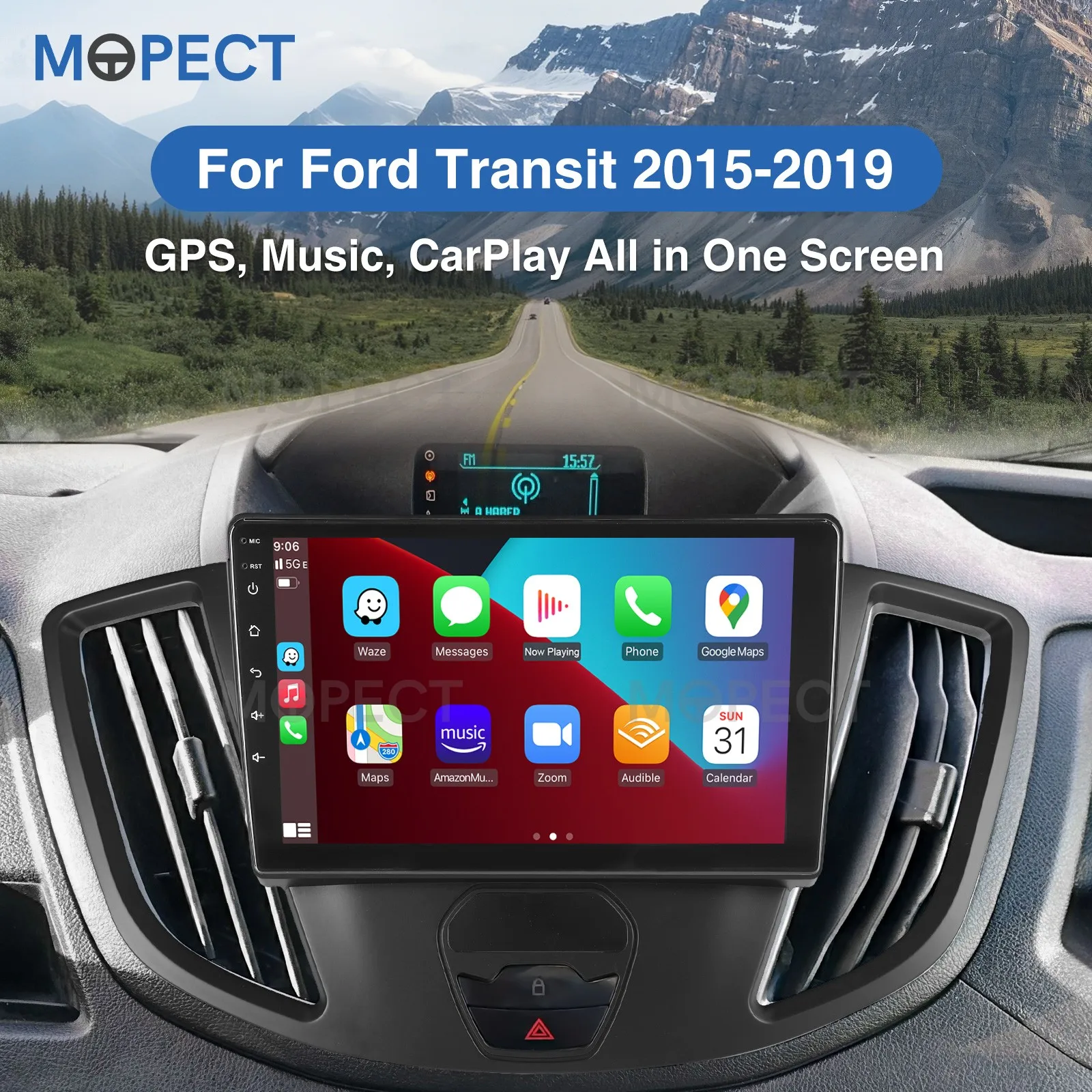 MOPECT DAB+ Apple Carplay für Ford Transit 150 250 350 2015-2019 9-Zoll-Autoradio Android 15 WiFi BT GPS FM/AM/RDS+DVR&Kamera – Detail 2
