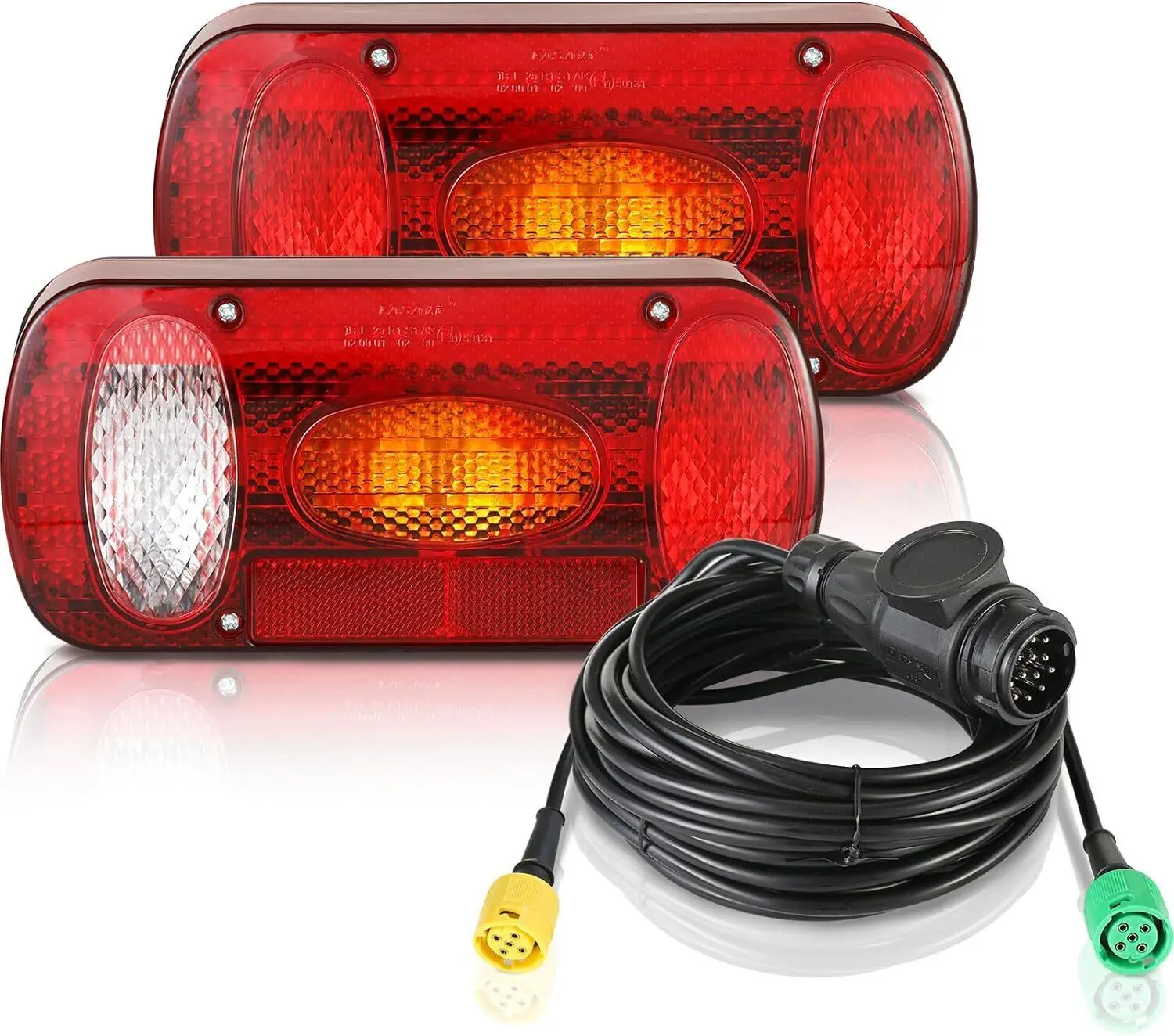 2x Trailer Tail Lights with 5 Functions Including Cable (5.5 m) 13-Pin Plug and 12V Lamps Rear Light Set Trailer Including Cable