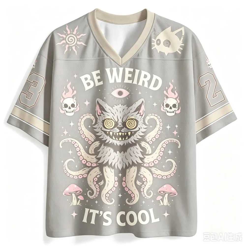 Y2K RetroCat Octopus  3D Print Men Sport V-neck T-shirt Outdoor Street Casual Fashion Quick-drying Breatha Parent-child Clothing