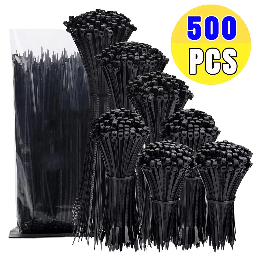 500/100Pcs Plastic Nylon Cable Tie Self-locking Plastic Cord Ties Straps Adjustable Cables Fasteners For Home Office Organizer