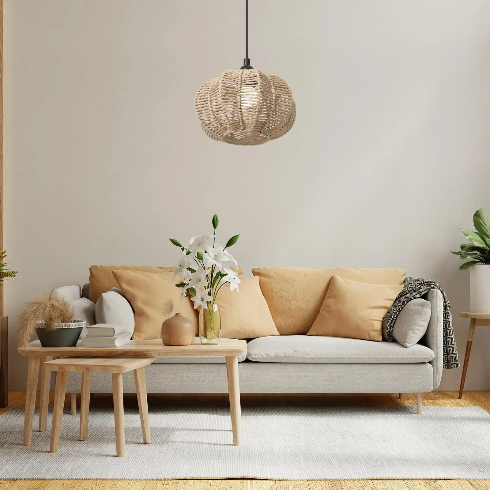 

Paper Rope Lamp Shade Light Fixture Shade Bulb Guard Hanging Light Cage Decor