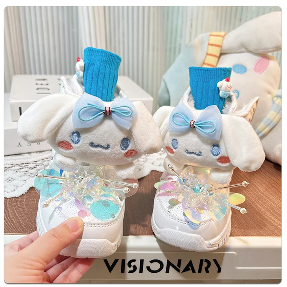 

Детские зимние сапоги Kawaii Anime Sanrio Cinnamoroll Hello Kitty, нескользящие короткие сапоги принцессы, теплые непромокаемые зимние зимние сапоги для девочек