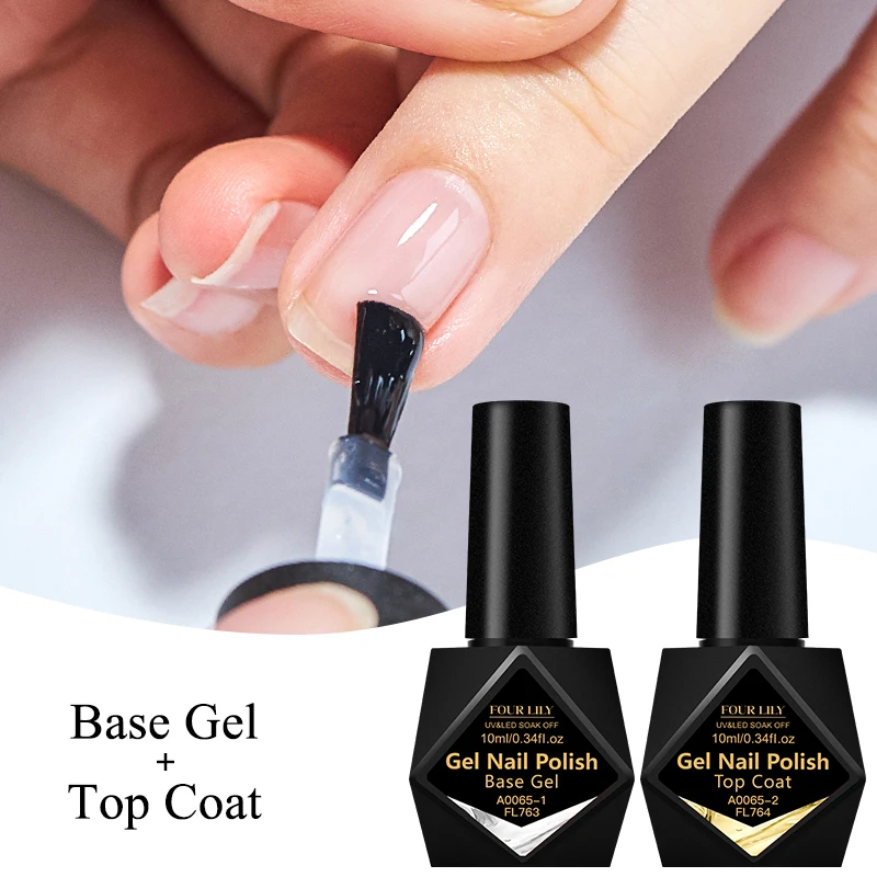 2pc 10ml Base Gel & No-wipe Top Coat Kit TPO HEMA Free Long Lasting High Gloss UV LED Nail Art Varnish for DIY Manicure Design