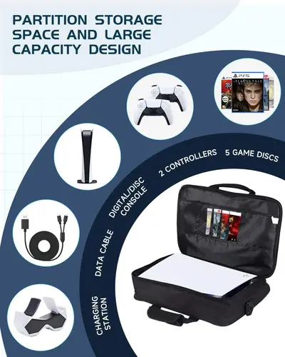 Imagen 2 del producto Para PS5 Estuche de viaje para PS5 Estuche protector Bolsa Adecuado para PS5 Disc/consola de edición digital, controladores, tarjetas de juego, auriculares