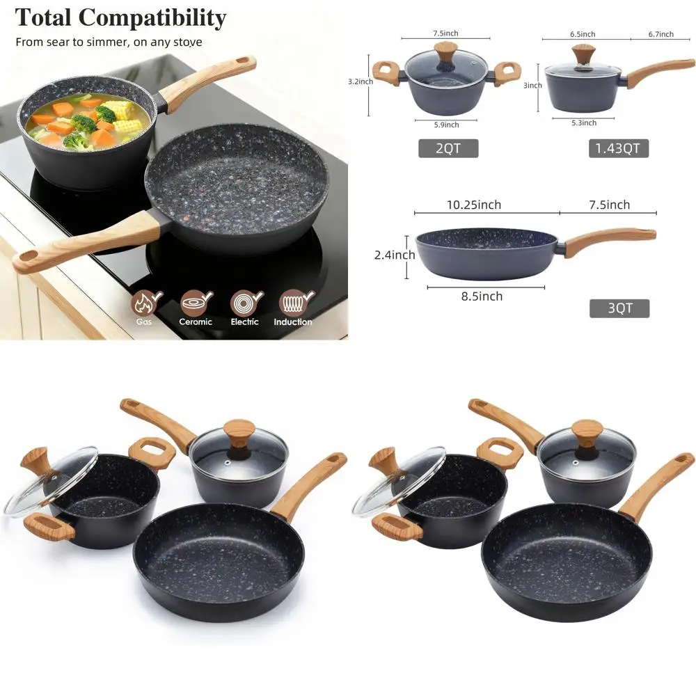 

10.25 Nonstick Fry Pan & 2 Pots Set, Induction-Ready, Dishwasher Safe, Non-Toxic for Beginner Chefs
