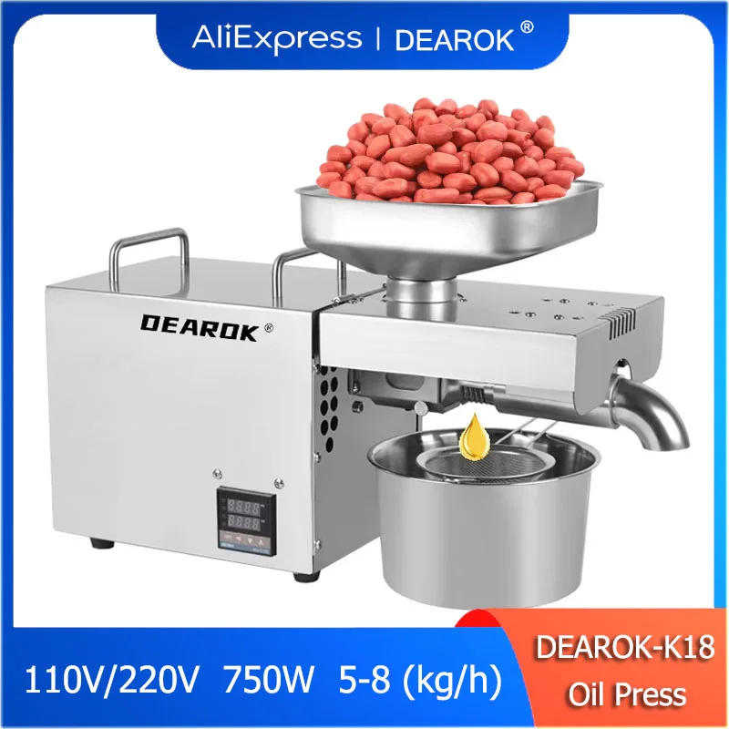 เครื่องกดน้ำมันถั่วลิสง DEAROK-K18แบบอัตโนมัติ110V/220V ที่บ้าน/เชิงพาณิชย์กดน้ำมัน750W