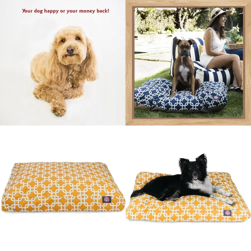 

Средняя прямоугольная лежанка для собак - желтая, для дома и улицы, со съемным и моющимся чехлом от Products