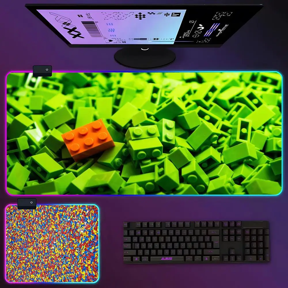 

L-Lego B-Bricks Background Mouse Pad RGB Luminous 700X400mm Large Table Pad Encrypted Anti Skid Super Large Mouse Pad