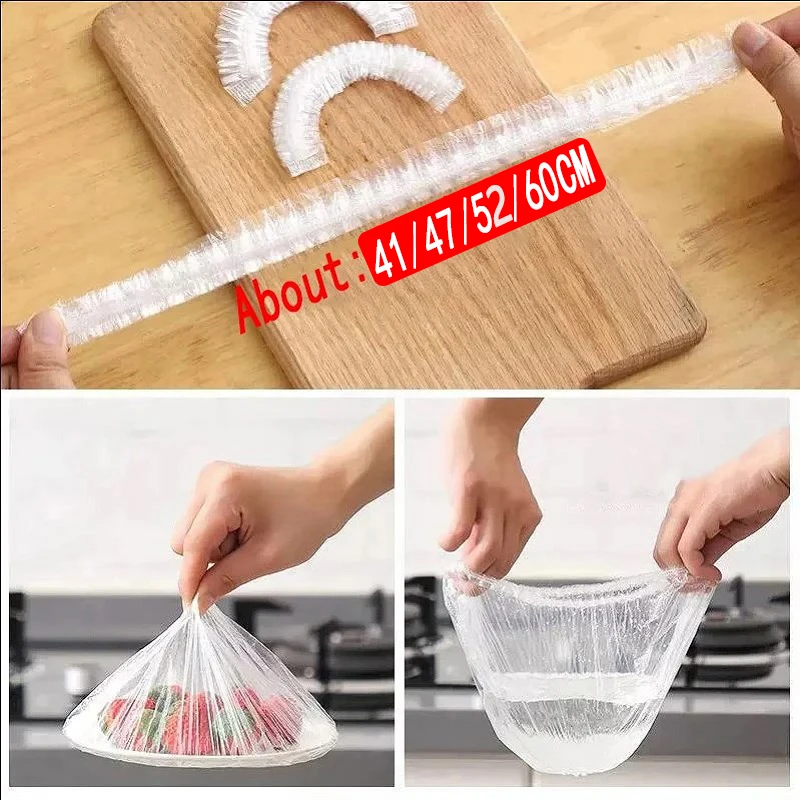 50 Pieces Disposable Food Cover Plastic Wrap Food Grade Fruit And Vegetable Plastic Bag Elastic Plastic Bag For Home Use