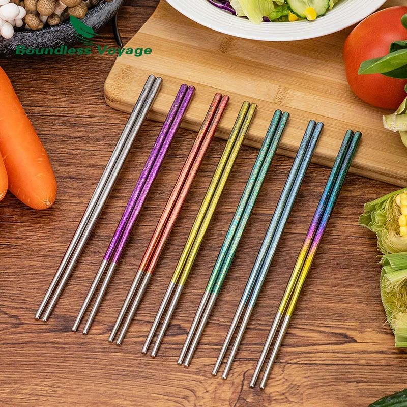 Boundless Voyage Colorful Titanium Chopsticks Outdoor Tableware Camping Daily Ultralight Curlery 1 Pair Ti1005T