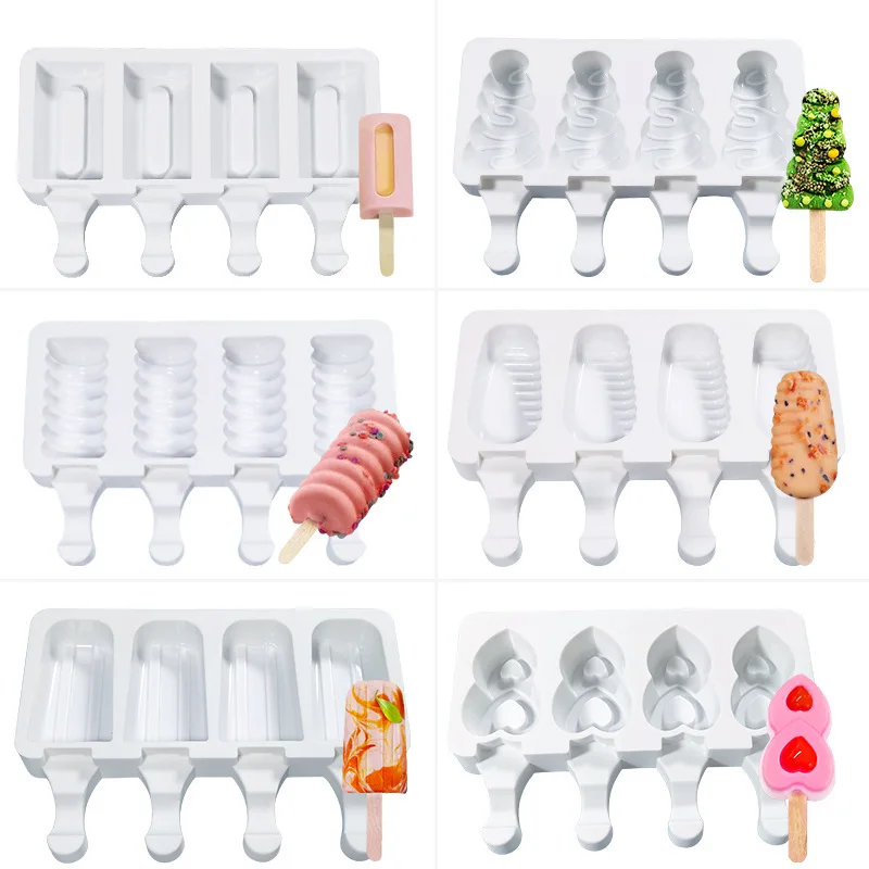 4 Cavities Christmas tree ice cream silicone mold stripes diamond love shaped mould Chocolate Cake fondant Making Set party gift