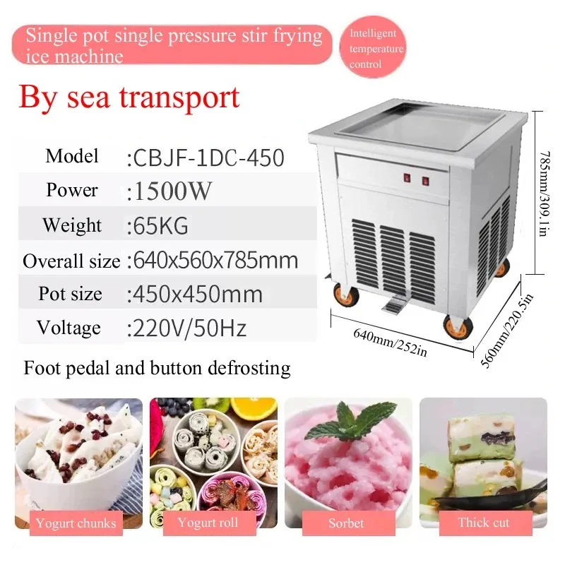 Single Square Pan Thai Instant Fry Ice Cream Roll Machine Fried Ice Cream Machine