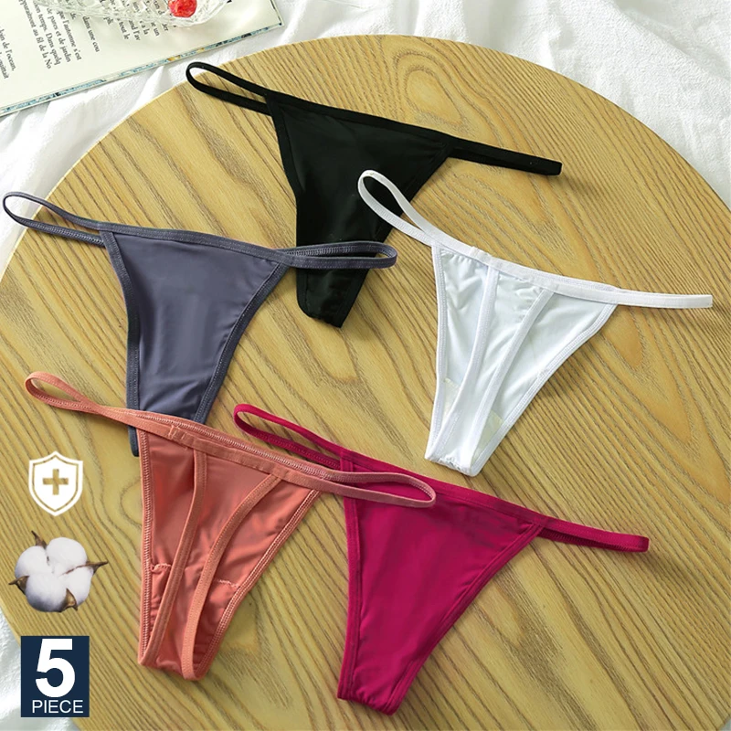 5Pcs Women Sexy G-String Panties Thin Strap Thong Underwear Intimate Thong Low Waist Briefs Lingerie T-back Panty Soft Lingerie