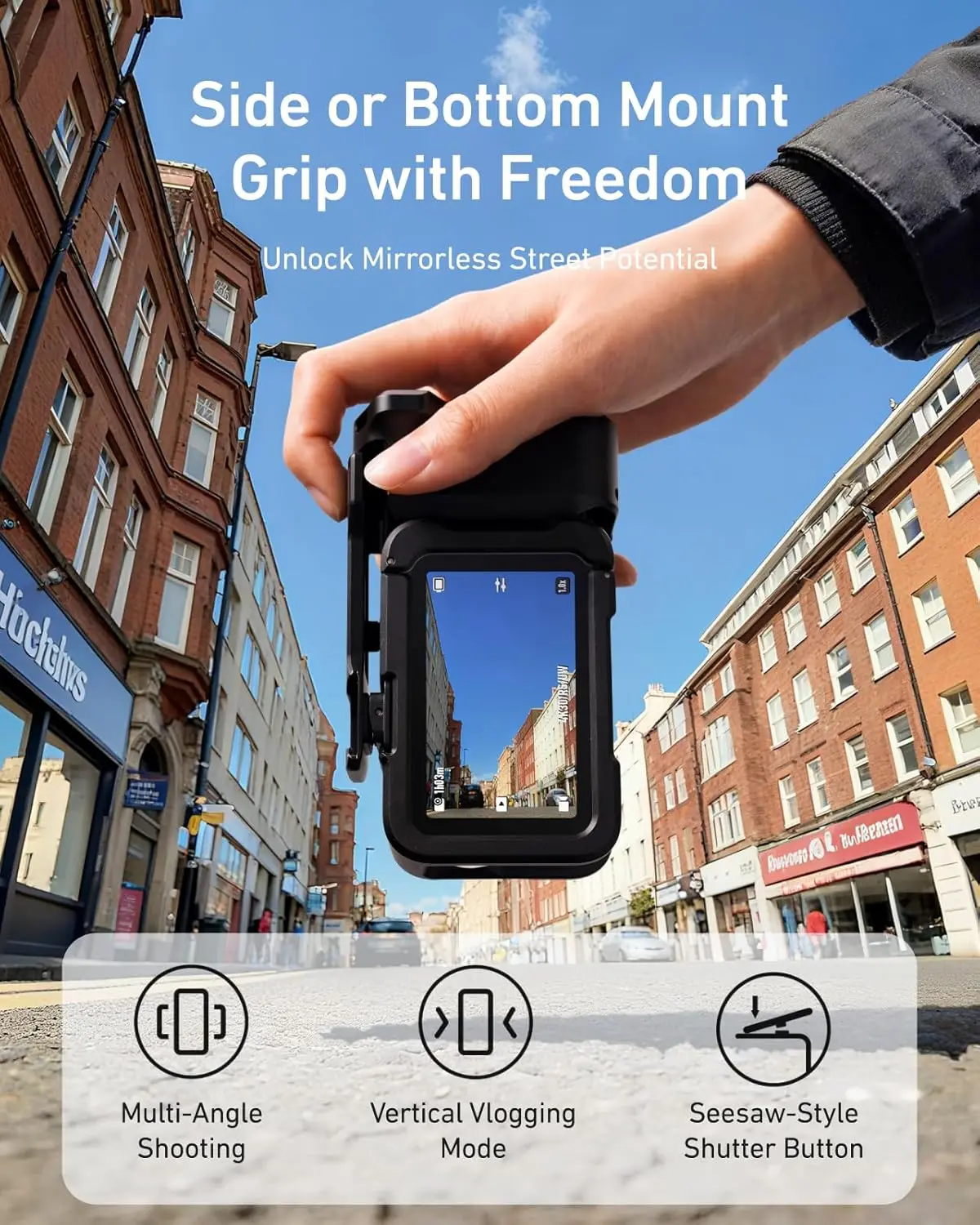 Metal Aluminum Alloy Handle Grip Kit for DJI Action 6 with Expansion Adapter Camera Cage Seesaw Shutter Button for Accessories