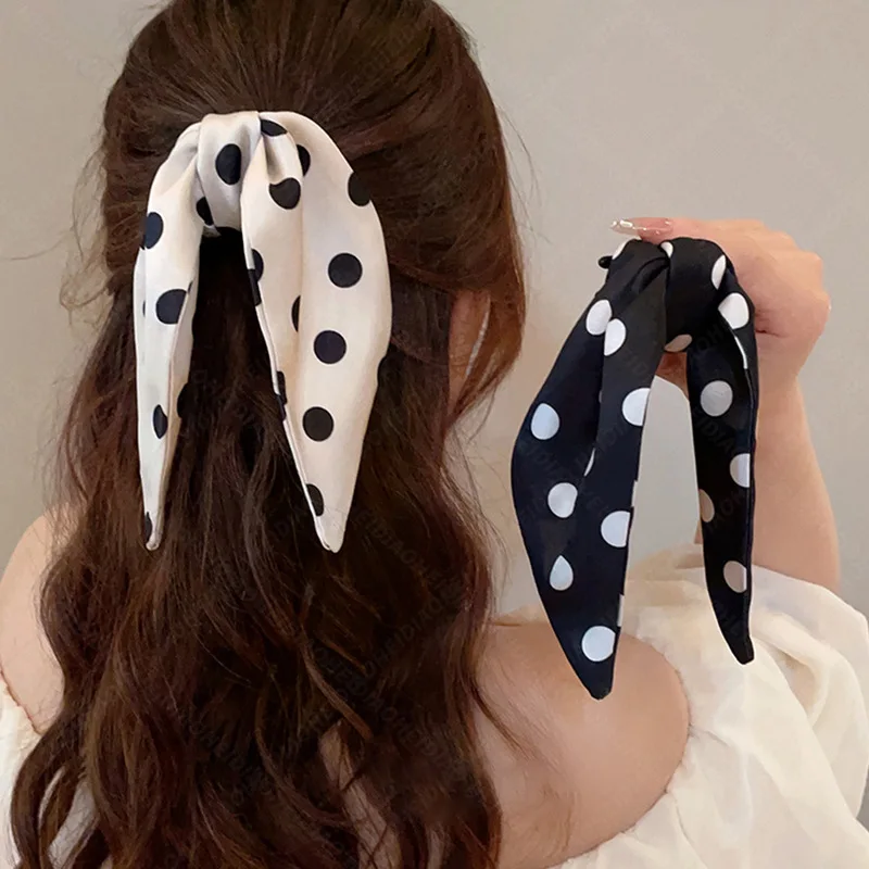 

Черно-белая заколка в горошек с бантом, атласная классическая заколка для волос, модные и элегантные аксессуары для волос для девочек, заколка для волос