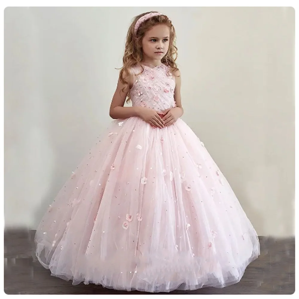 

Flower Girl Dress Luxury Appliqué Pearls Princess Kids Wedding Birthday Party Evening Gown Communion