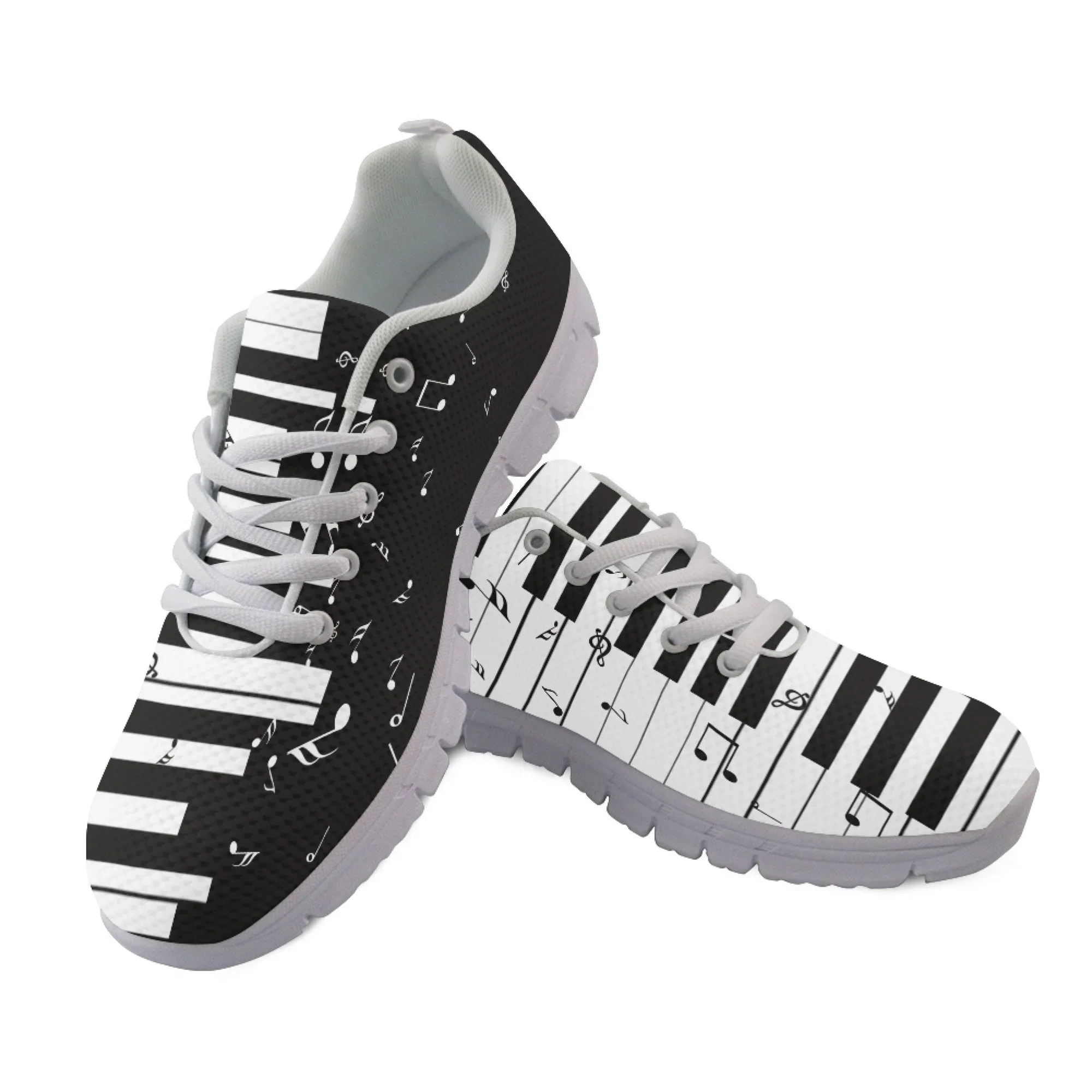 

Yikeluo Black Musical Notes and Piano Print Mesh Swing Sneakers for Women Soft Sport Shoes Running Shoes Casual Footwear
