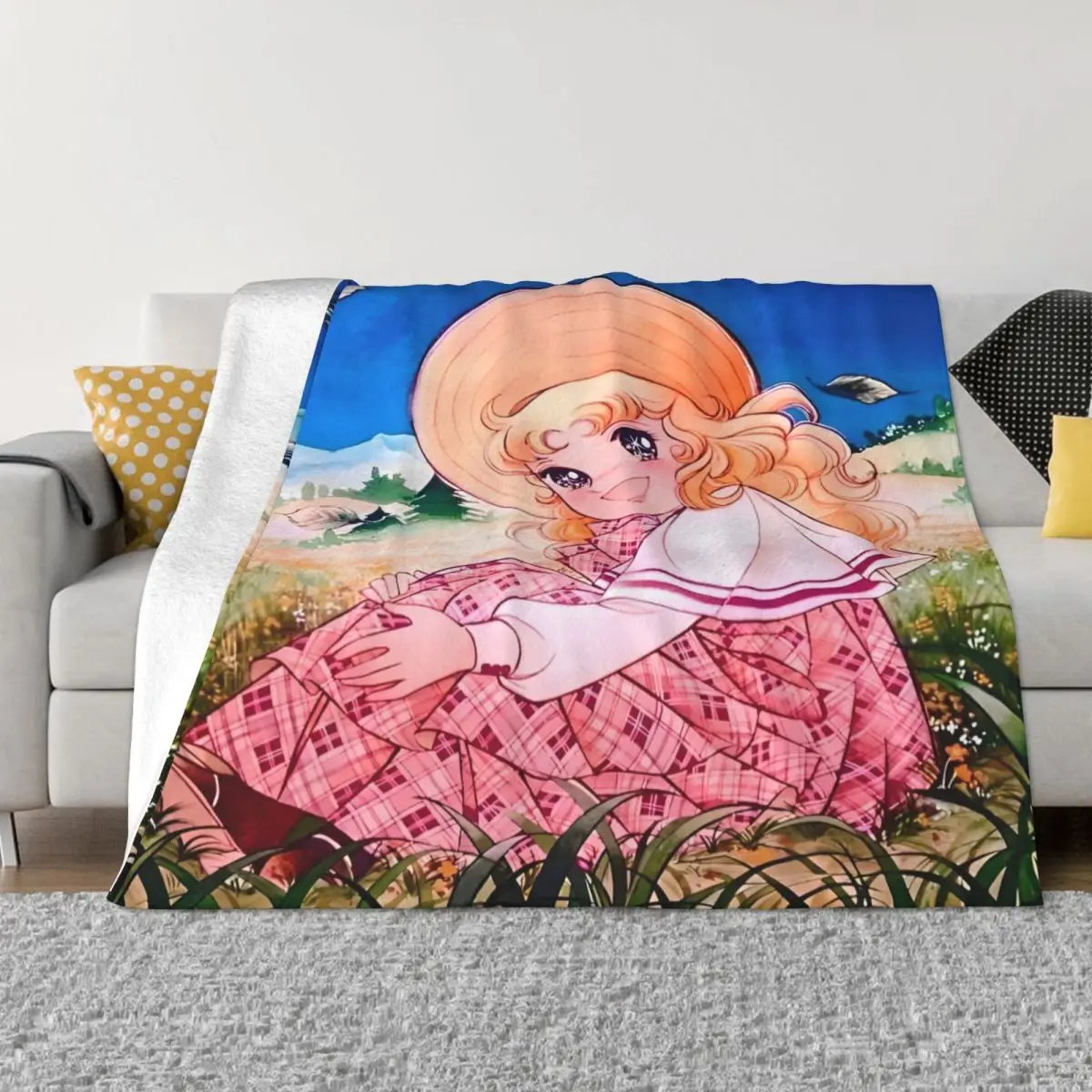 Kawaii Candy Candy Blanket Cover Coral Fleece Plush Anime Cartoon Super Warm Throw Blanket for Home Couch Bed Rug