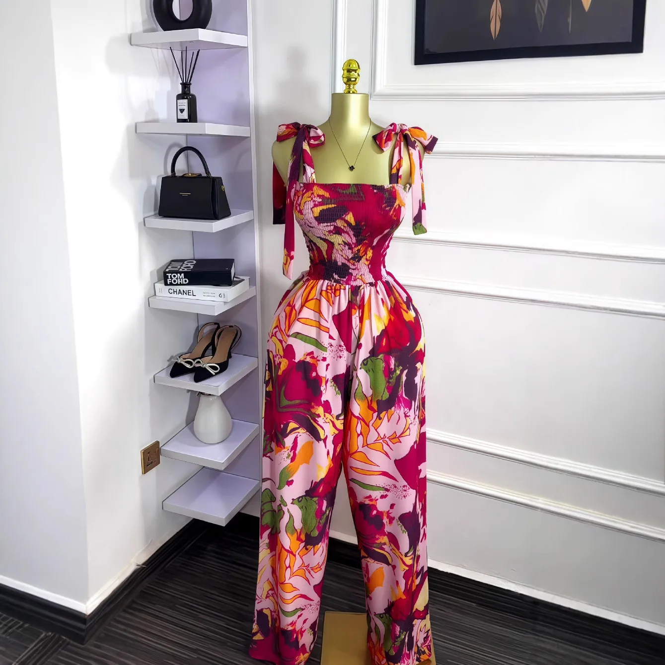 

Leaf Printed Women Bowknot Shoulder Sleeveless Jumpsuits 2026 Summer Beach Boho Holiday Outfits One Piece Suit Romper