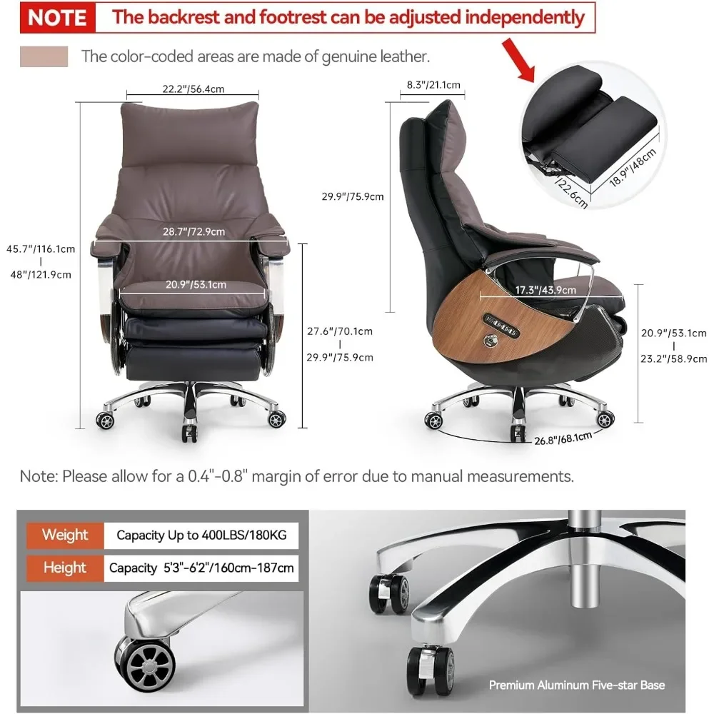 Ergonomic Office & Computer Chair with Footrest Electric Reclining Chair Massager Desk High Back Swivel Chair Genuine Leather