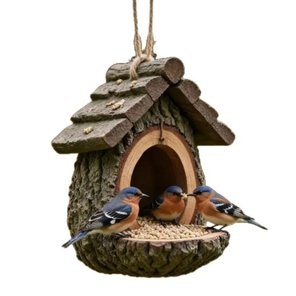 

Resin Hummingbird Feeder Lifelike Decorative Hanging Wild Bird Feeder Natural Look Weather-Resistant Wildlife Habitat Courtyard