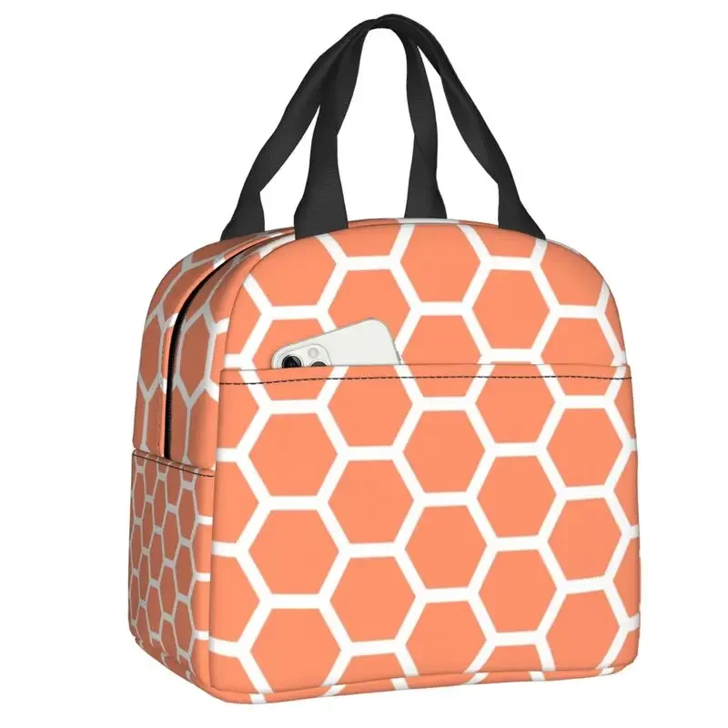 Coral Honeycomb Pattern Resuable Lunch Box Women Leakproof Geometric Hexagons Cooler Thermal Food Insulated Lunch Bag Kids