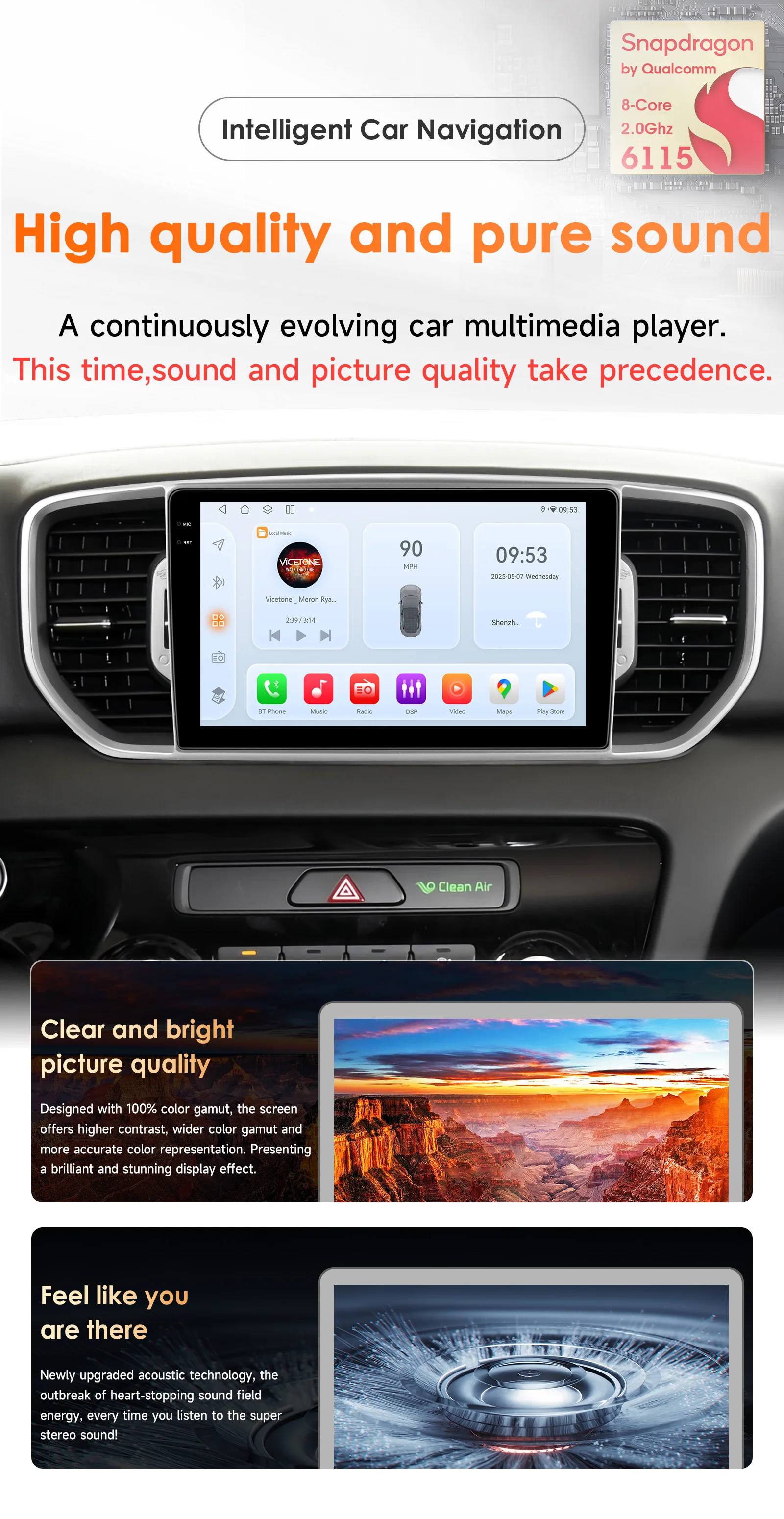 Hizpo 9 Inch Car Radio Smart Screen For KIA Sportage 4 KX5 2016 2017 2018 Multimedia Systems Carplay Android 6115 AI Vioce Video