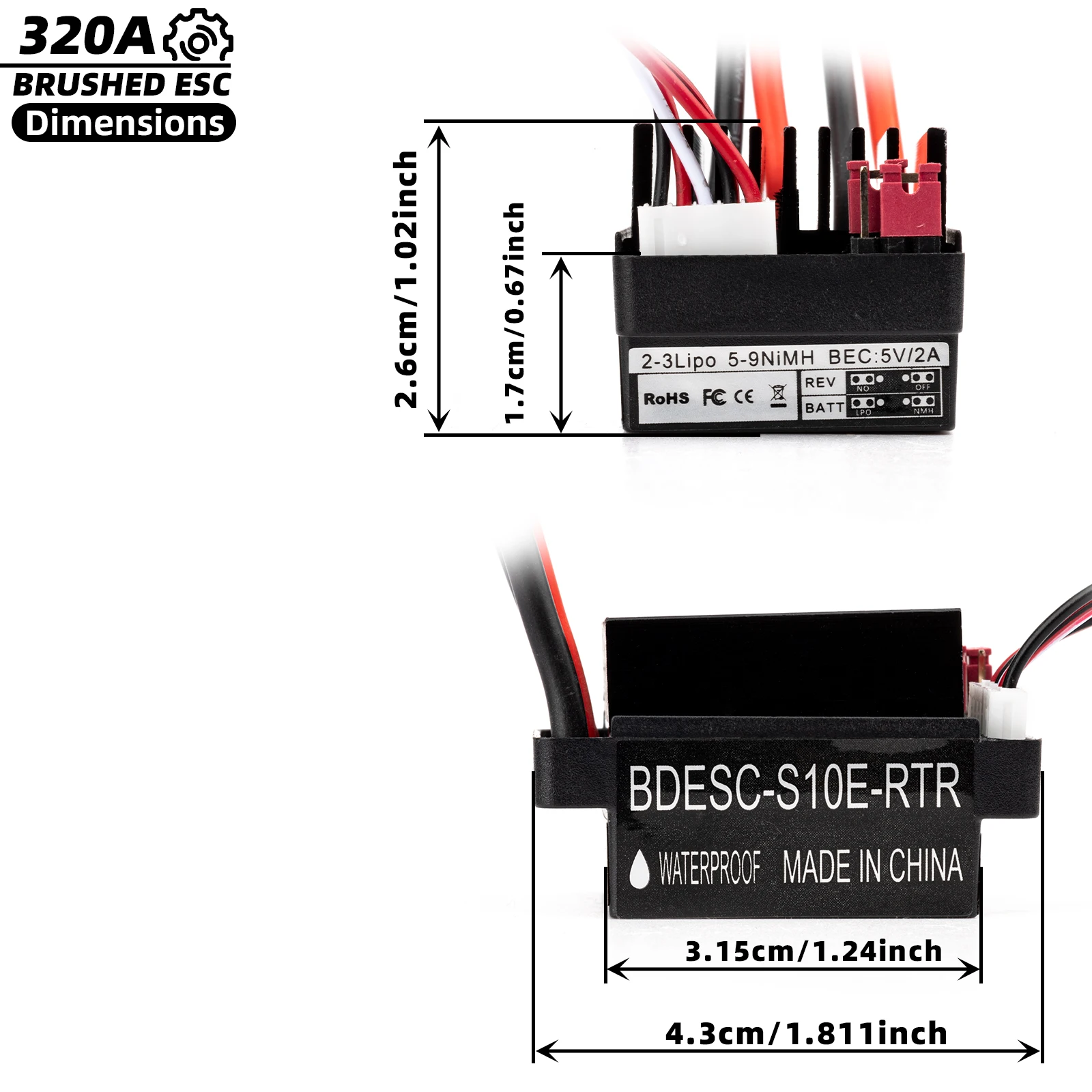 RC 550 Bürstenmotor 12T-55T ESC 320A Geschwindigkeit ​ ​ Steuerkombinationsset Climb Drift Racing Wasserdicht für 1/10 RC Crawler Auto/Boot – Detail 12
