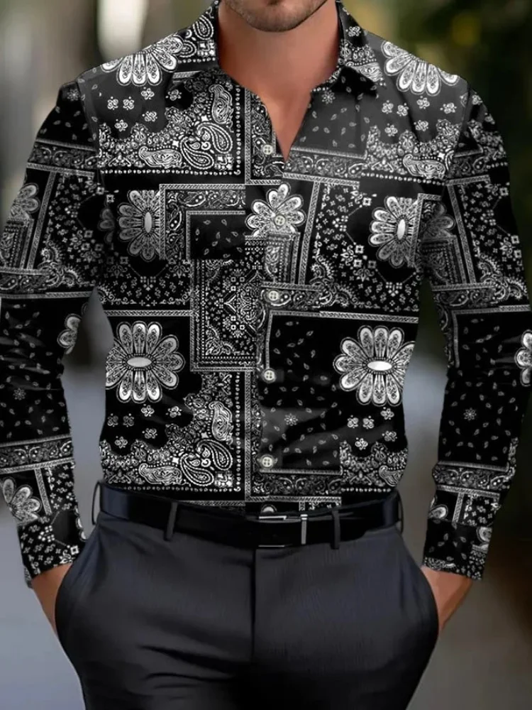 2025Chemise homme chemise à revers régulier impression 3d impression géométrique irrégulière décontracté rue à manches longues mode imprimé shi