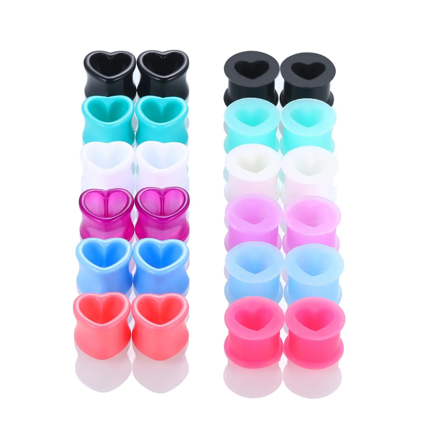 Pair Silicone Heart Flexible Thin Double Flared Flesh Tunnel Ear Plugs Ear Gauge Expander Stretcher Earlets Earrings Ear Pierci