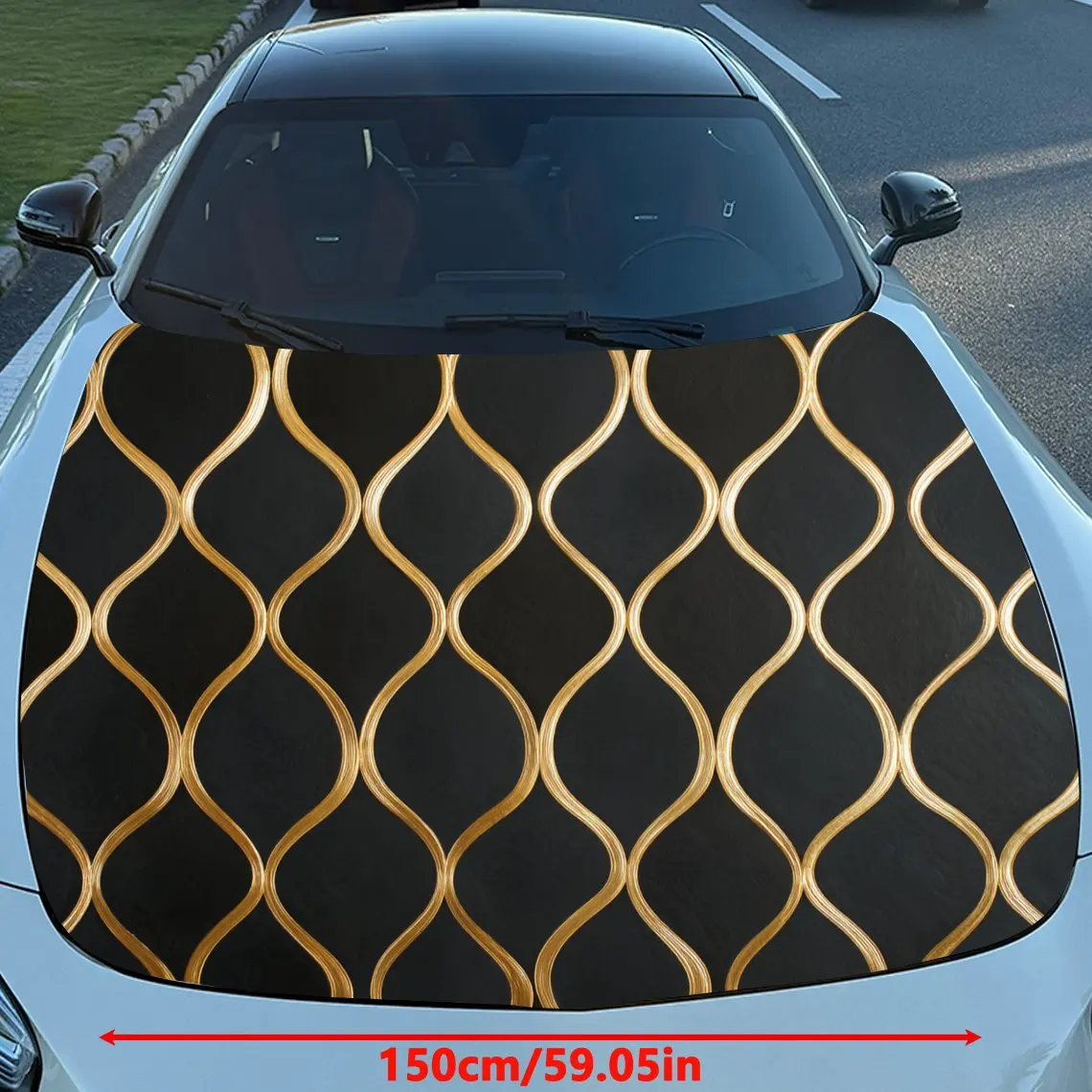 Golden Geometry Self-Adhesive Vinyl Car Wrap - Waterproof Scratch-Resistant Decal For Cars, SUVs,Durable Exterior Protection, Pe
