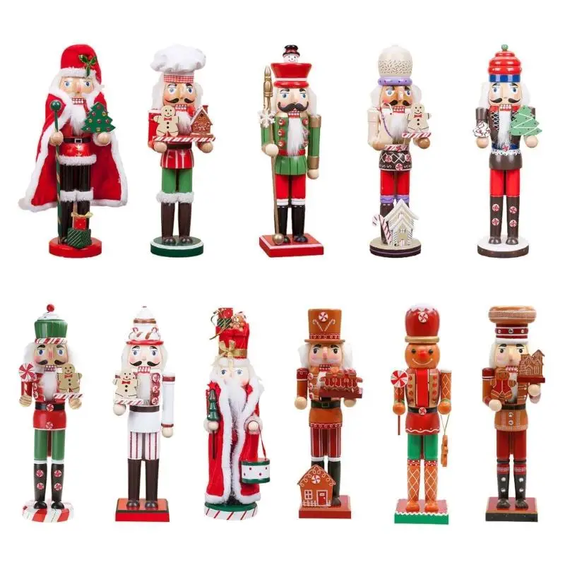 Q6PE 14 Inch Christmas Decor Gingerbread Man Nutcracker Soldier King Wooden Figurine