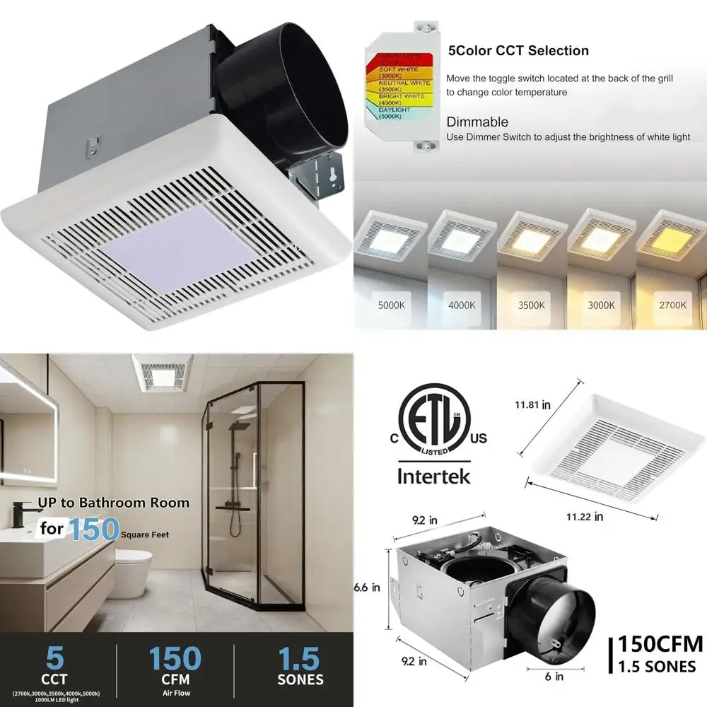 

6-Inch Duct Quiet Ceiling-Mounted 150cm LED Light, 1000lm Dimmable, 5CCT, with Night Light Option