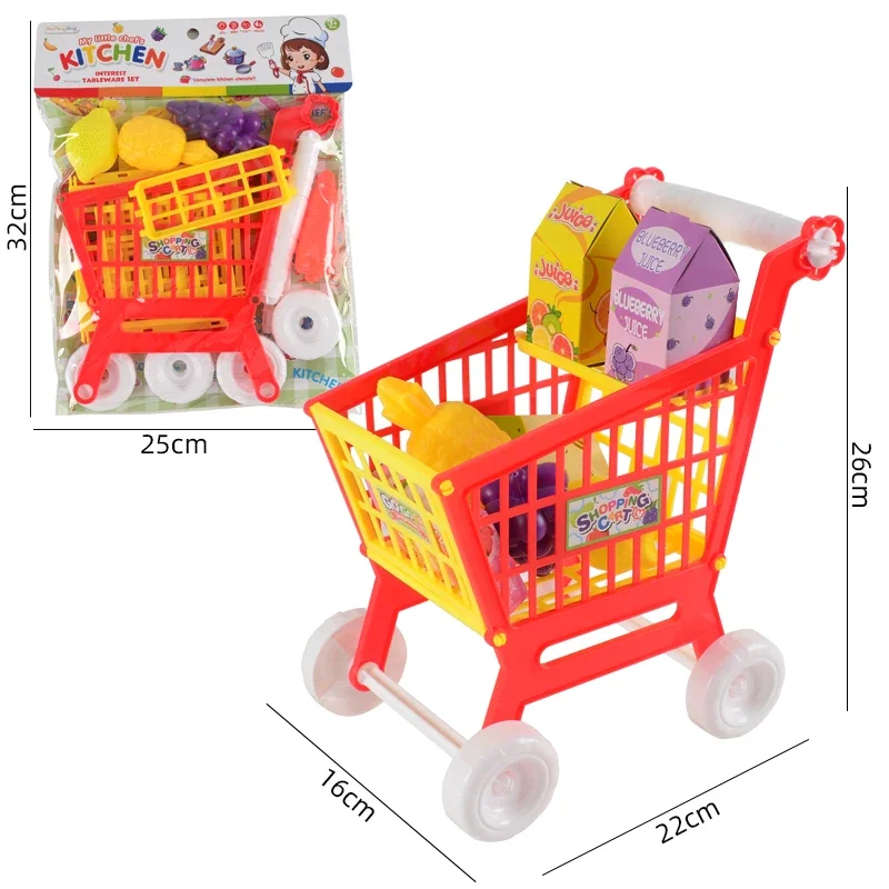 Shopping Cart Toys Fruit Vegetables Trolley for Groceries Supermarket Playset Play Food Role Kitchen Store for 3+ Kids