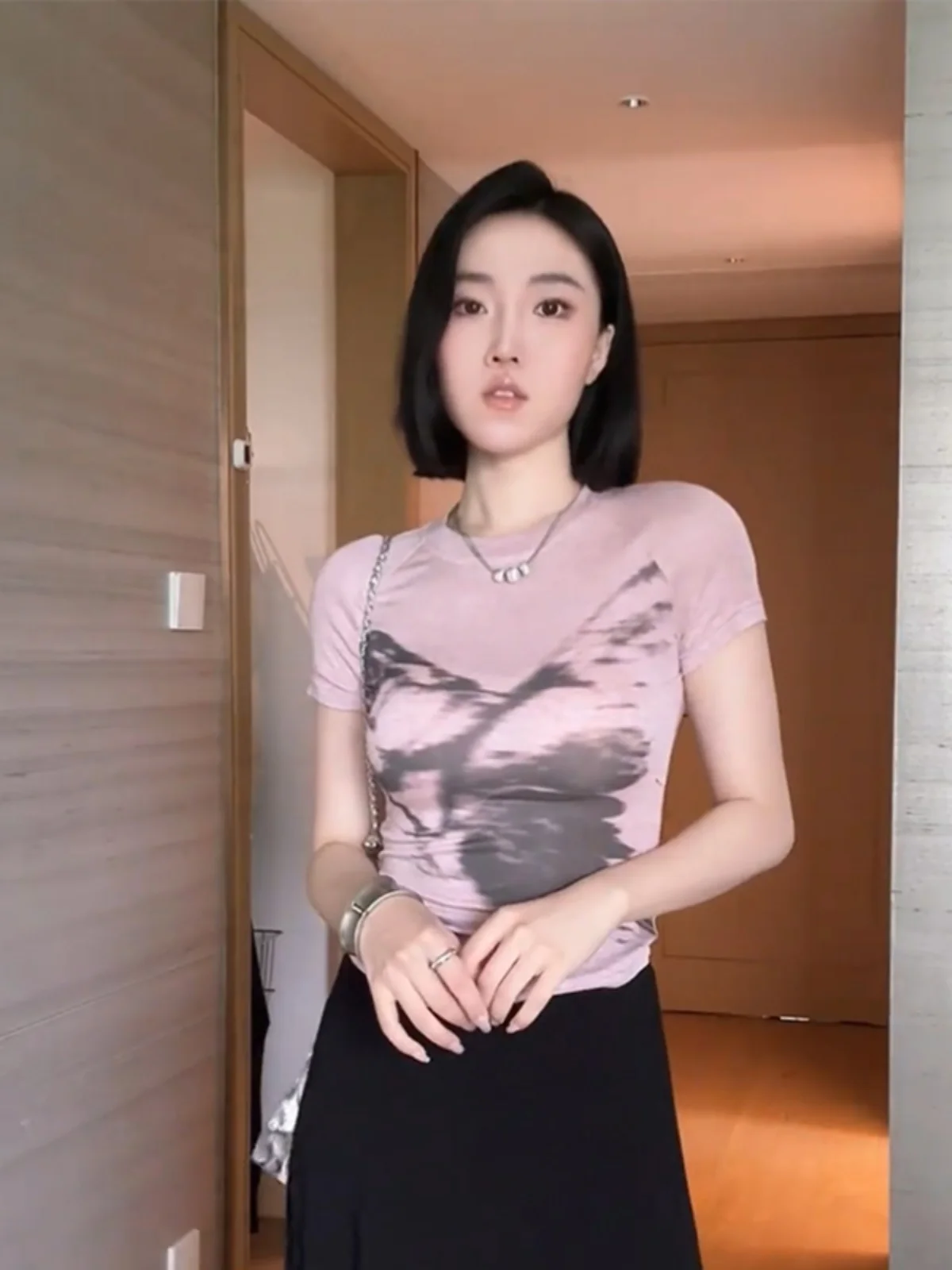 

Футболка с принтом Dyeing Or Sve, женская модная облегающая корейская футболка, летний повседневный топ, круглый, тонкий