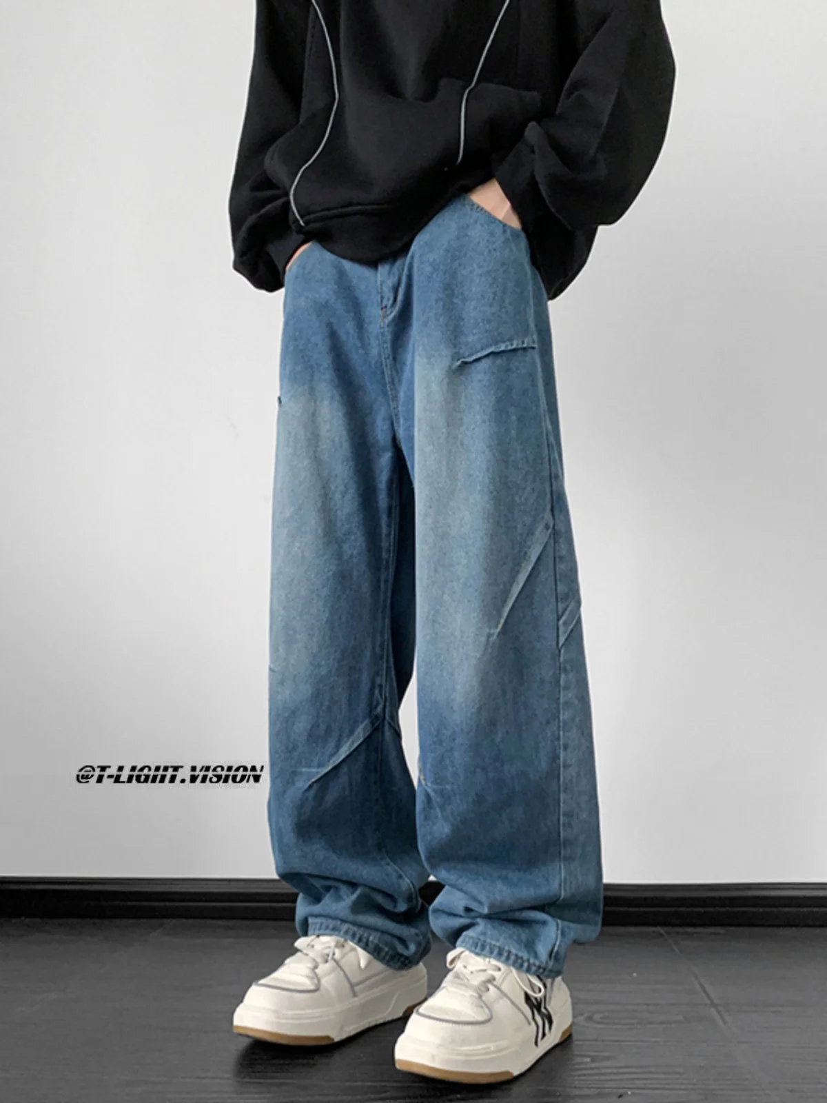 

Retro American Sle Men's Jeans Street Sle Loose Wide Leg Dad Pants Trendy High Street Straight Leg Long Trousers