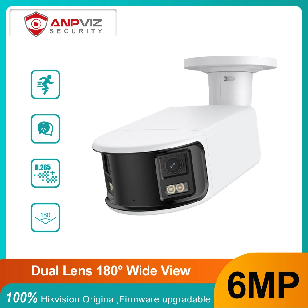 Anpviz 6MP POE Dual Lens Wide View Video Camera AI Human and Vehicle Detection Two-way Audio CCTV Camera Indoor Outdoor IP67