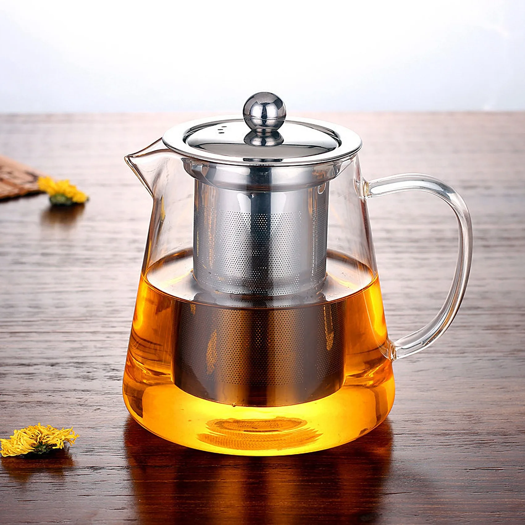 ABJN-Glass Teapot With Stainless Steel Removable Infuser For Loose Leaf Tea, Bonus Tea Kettle & Infuser Coaster, 950Ml