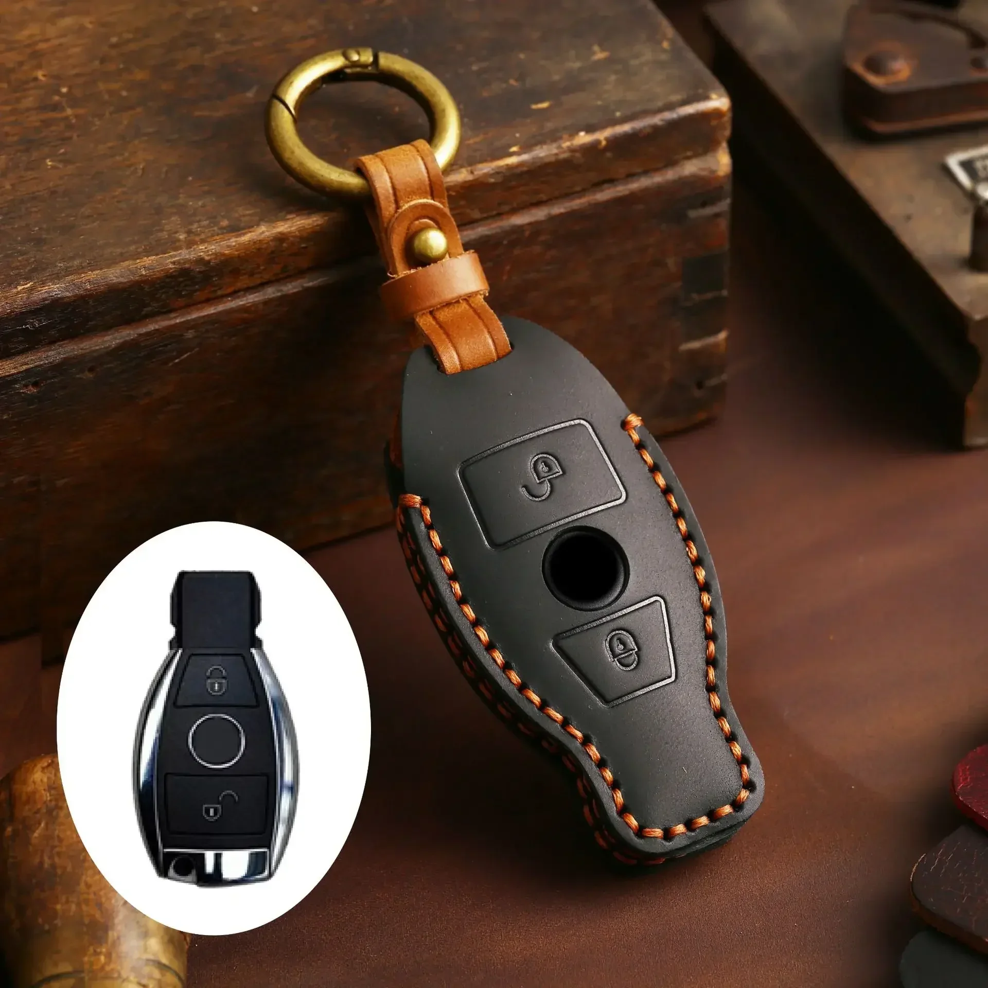 

2/3 Bottons Leather Car Key Case Cover For Mercedes Benz W204 W463 W176 W251 W205 A200 A260 A C R G Class GLA CLA GLK GLC CLS