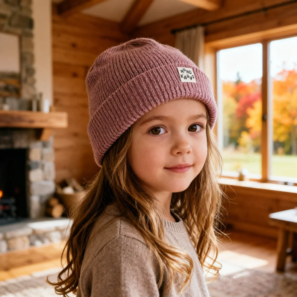 Kids Knit Beanie Hat Unisex Acrylic Soft Foldable Brim for Children Ear Warmer Boys Girls Autumn Winter Casual Wear Photo Prop
