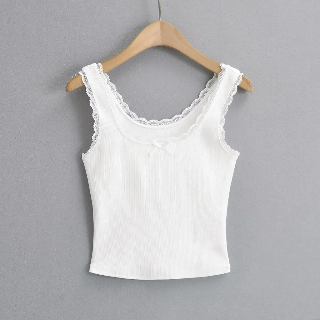 

Women's Slim-fit Lace Stitching Base Camisole Sleeveless Bow Detail Sweet And Spicy Style Summer Hot Girl Top