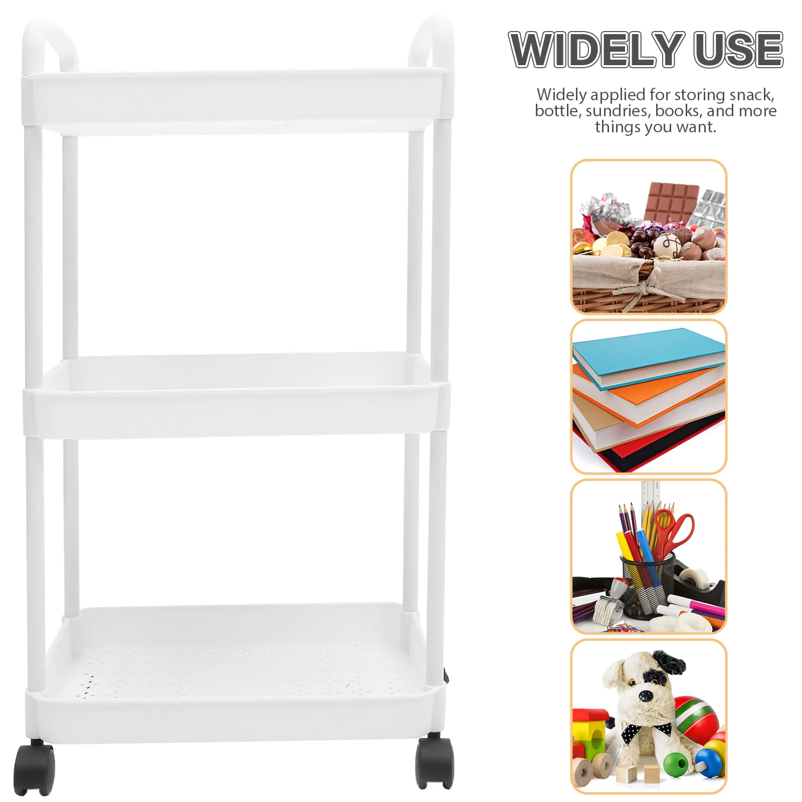 

Storage Cart Kitchen Organizer and Rack Shelf with Wheels Unit Bakers Three Tier Stainless Steel