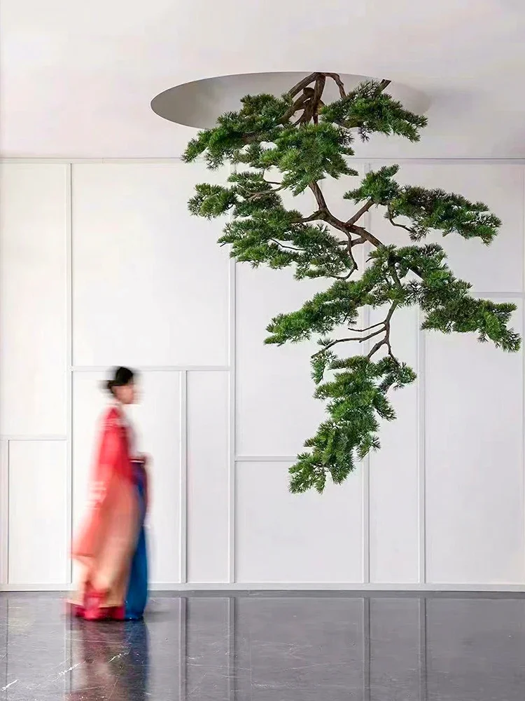 

Simulation upside down pine Chinese landscaping hanging green plant landscape large indoor courtyard window floor-to-ceiling orn